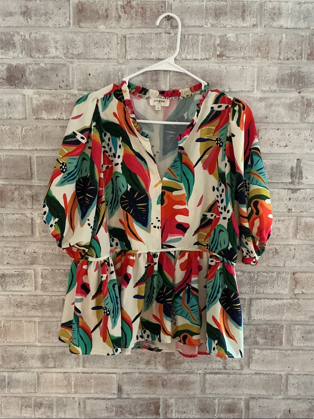 Umgee Multicolor Tropical Peplum Blouse